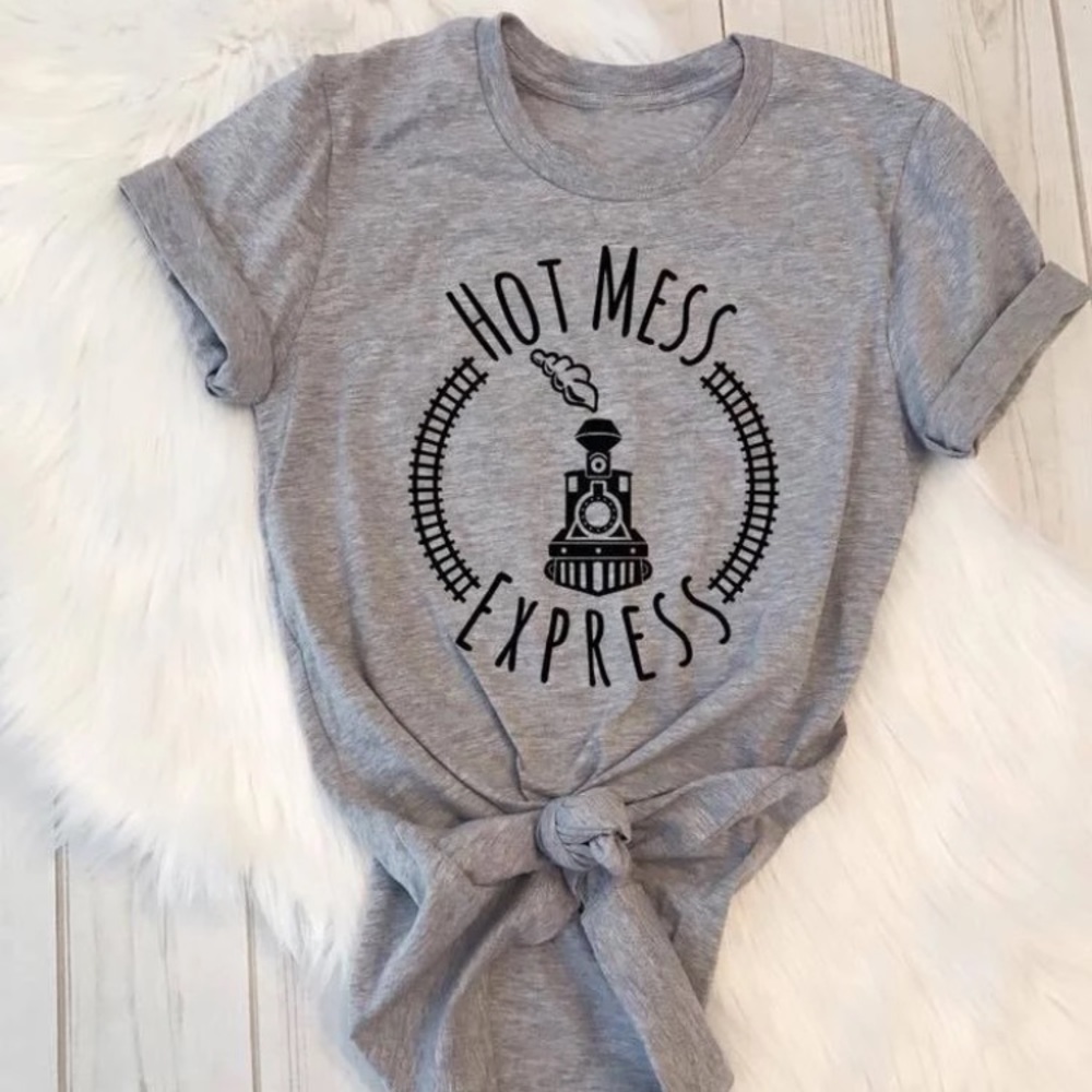 Gray Hot Mess Express T-Shirt Graphic Tee Top New